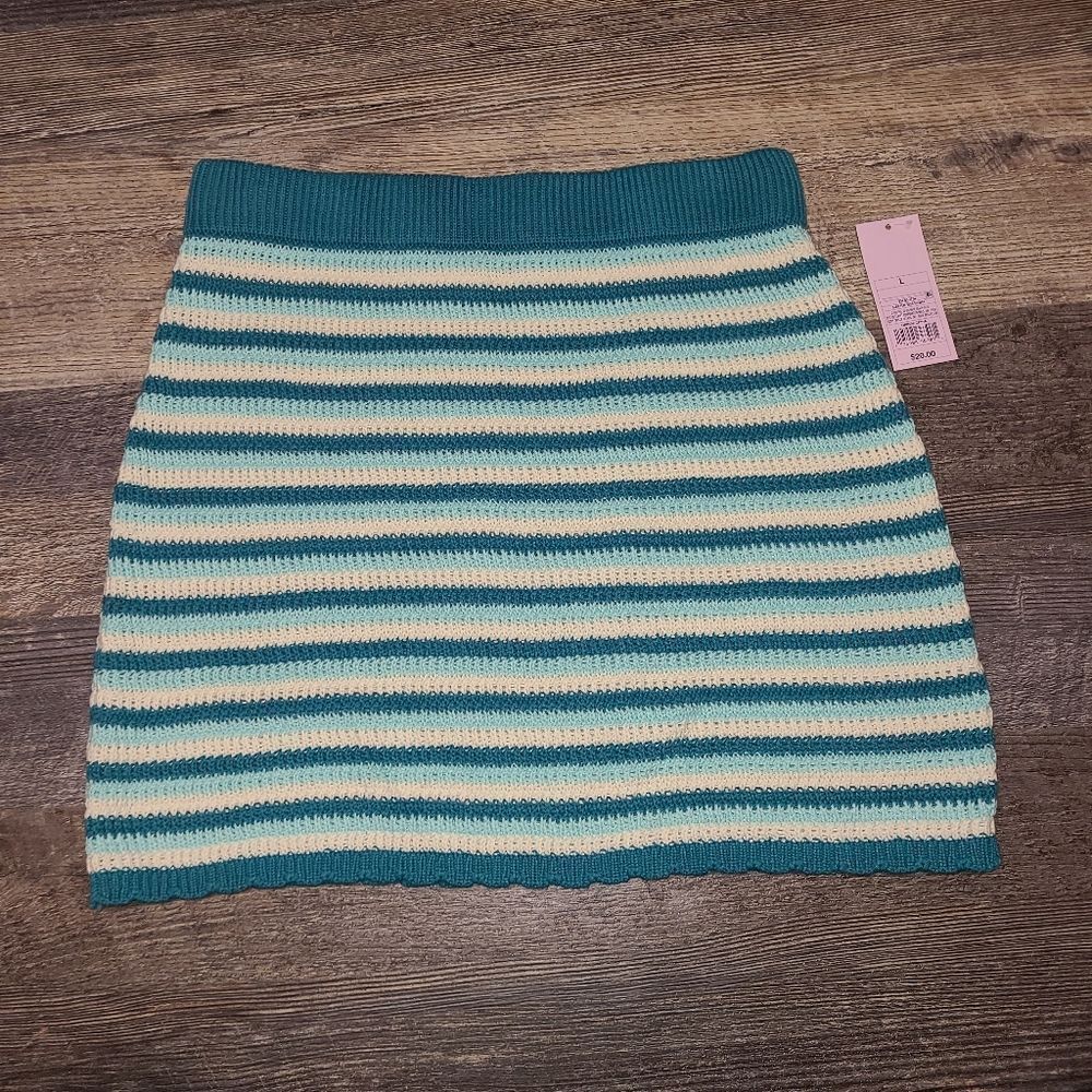 Wild Fabel Knit Teal Stripe Mini Skirt - Picture 3 of 6